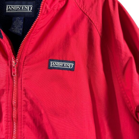 Lands' End Boy Size Large 14/16 Unisex Red Hooded Fleece Windbreaker Jacket - Picture 9 of 9
